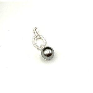 Grey Faux Pearl and CZ  Silver Tone Pendant by NVIC